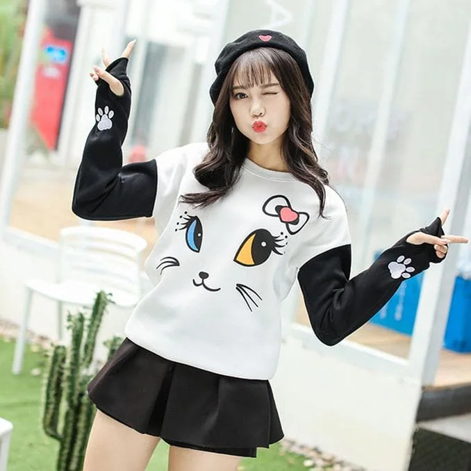 Kawaii Neko Cat Fleece Sweater Jumper SP178846