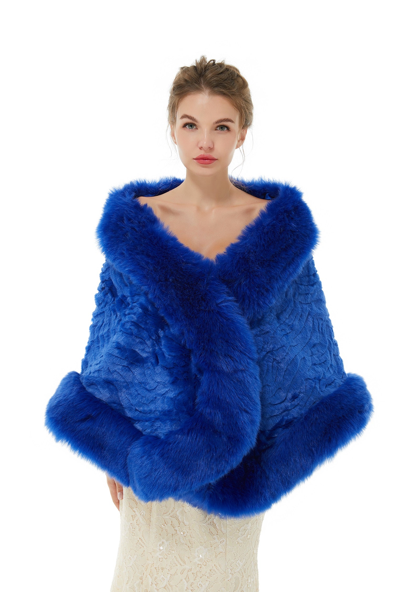 Dresseswow Royal Blue Winter Faux Fur Wedding Wrap