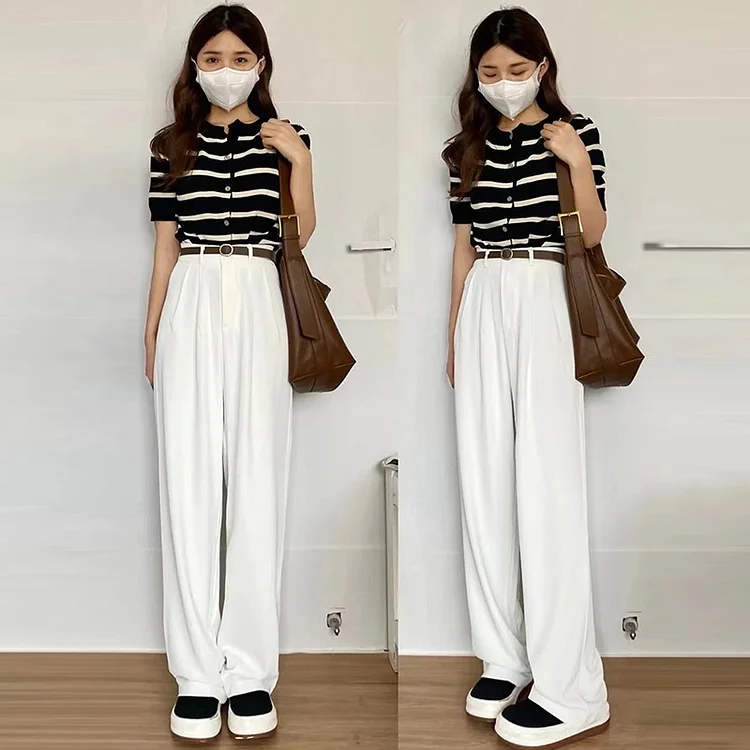 Spring and Autumn High Waist Drooping Straight Suit Wide-Leg Pants VangoghDress