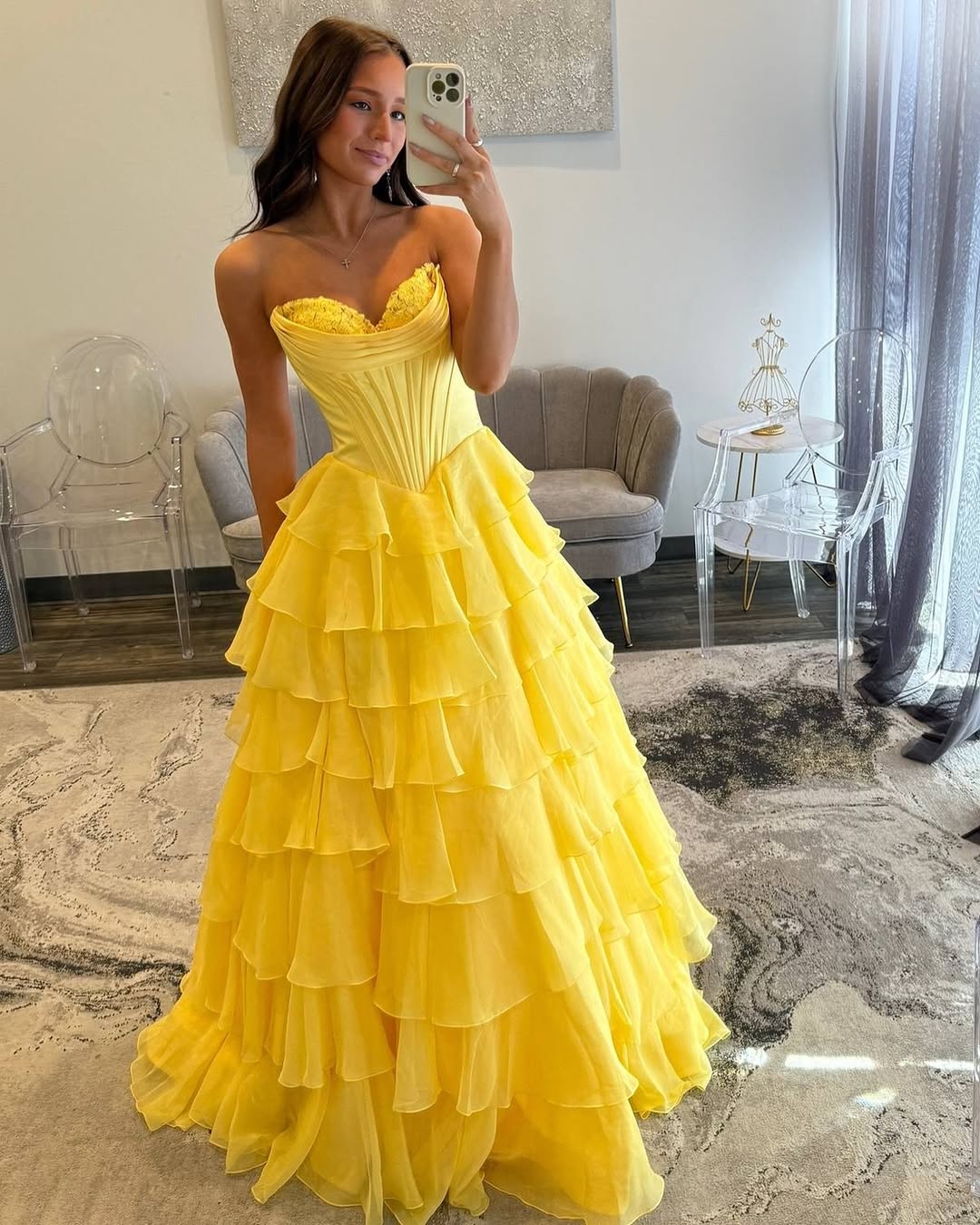 Lvs&Broner Sweetheart Strapless Sleeveless Long A-Line Prom Dress With Ruffles