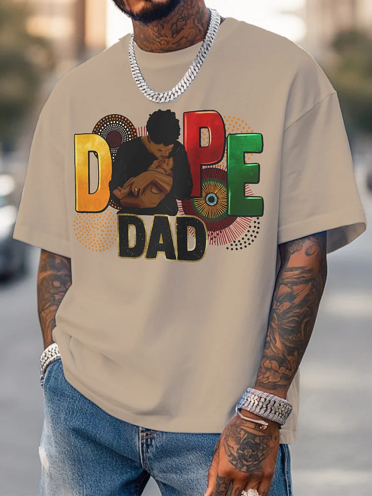 Men's Father's Day Dope Dad Print Cotton Casual T-Shirt