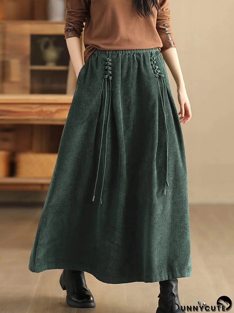 A-Line Loose Elasticity Solid Color Tied Velvet Skirts Bottoms