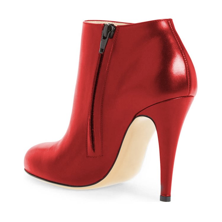 FSJ Red Heeled Boots Chunky Heel Fashion Work Ankle Booties |FSJ Shoes