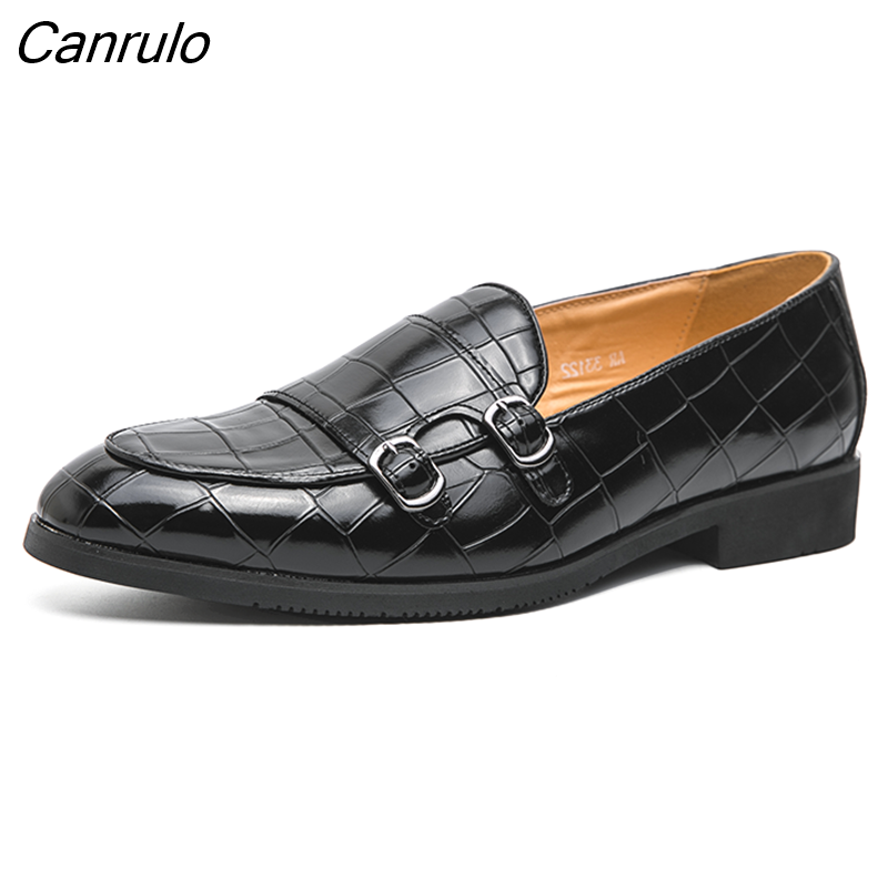 Canrulo Men Loafers Shoes Luxury Brand Italian Designer Shoes For Men Casual Shoes Double Buckle Monk Shoes Plus Size Men Shoes Mocassin