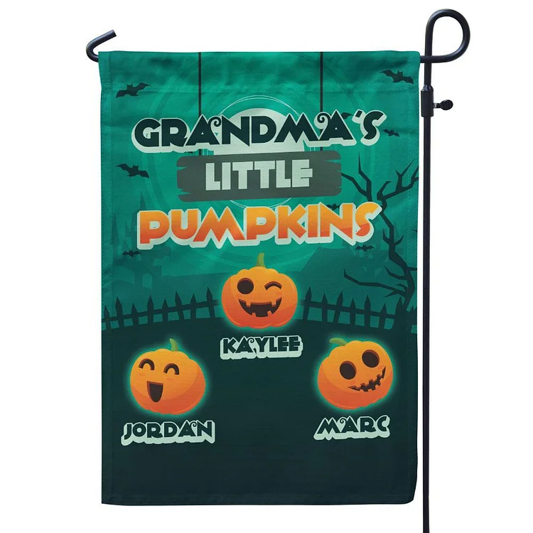 Personalized Halloween Garden Flag Custom 3 Names Flag "Grandma's Little Pumpkins"