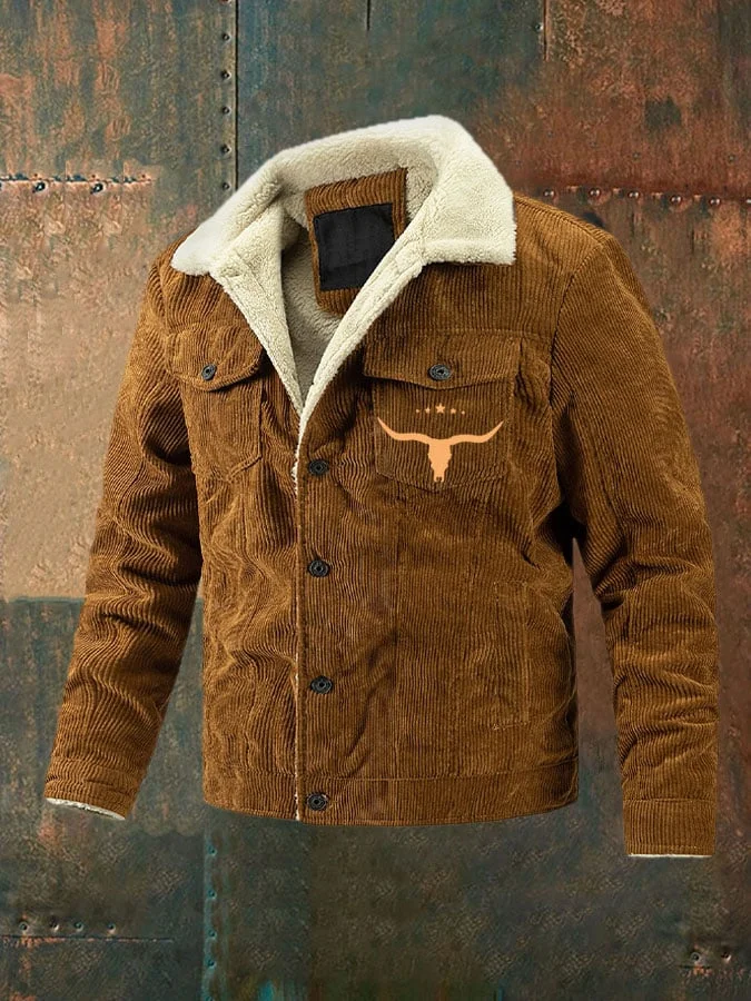 Men's retro western winter velvet solid color jacket