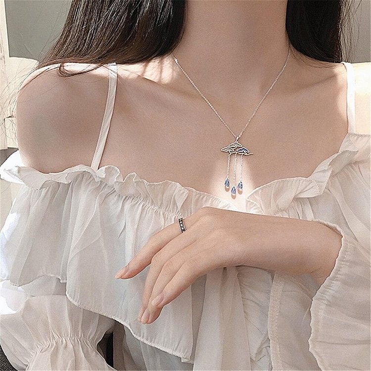 Delicate Tassel Epoxy Cloud Raindrops Pendant Necklace Clavicle Chain SP15672