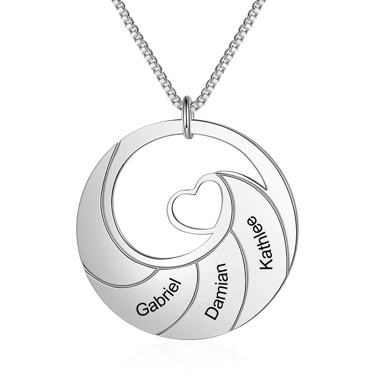 Family Necklace Personalized 3 Names Heart Necklace for Mother