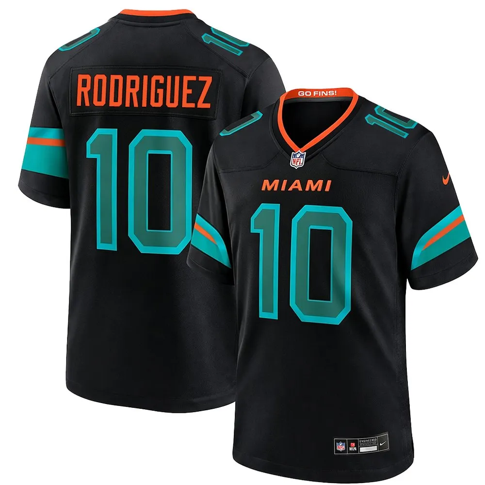 Men's Miami Dolphins #10 Jacob Rodriguez Black 2026 NFL Draft Game Jersey