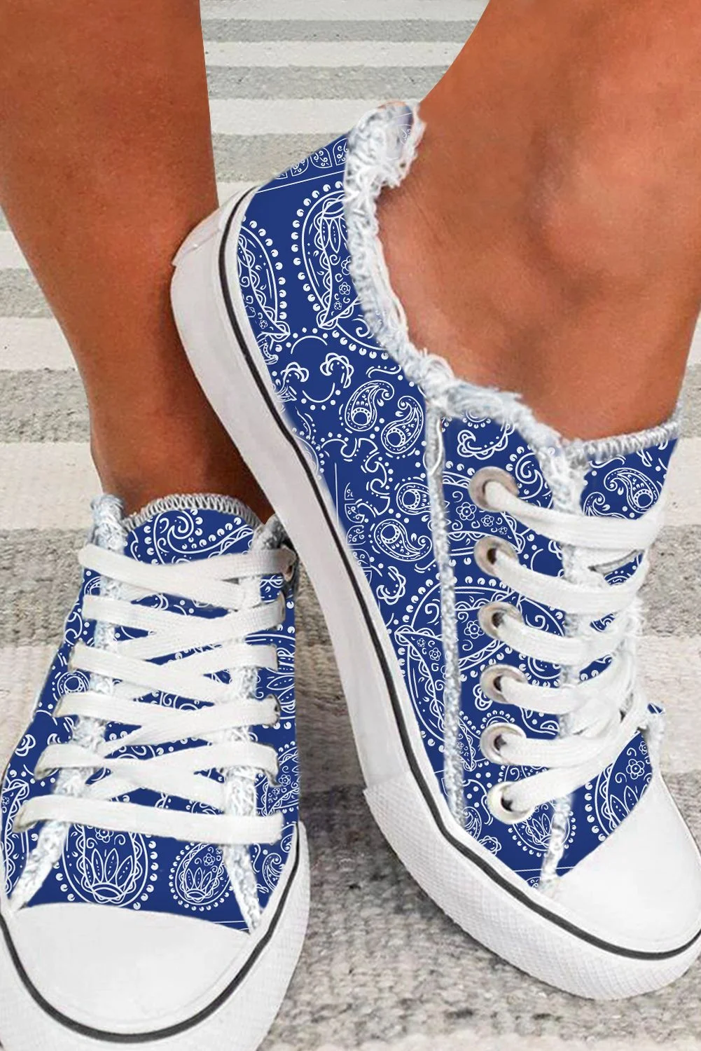 Blue Paisley Lace Up Canvas Shoes