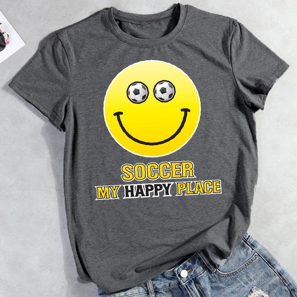 Soccer My Happy Place Round Neck T-shirt-0019422-Guru-buzz