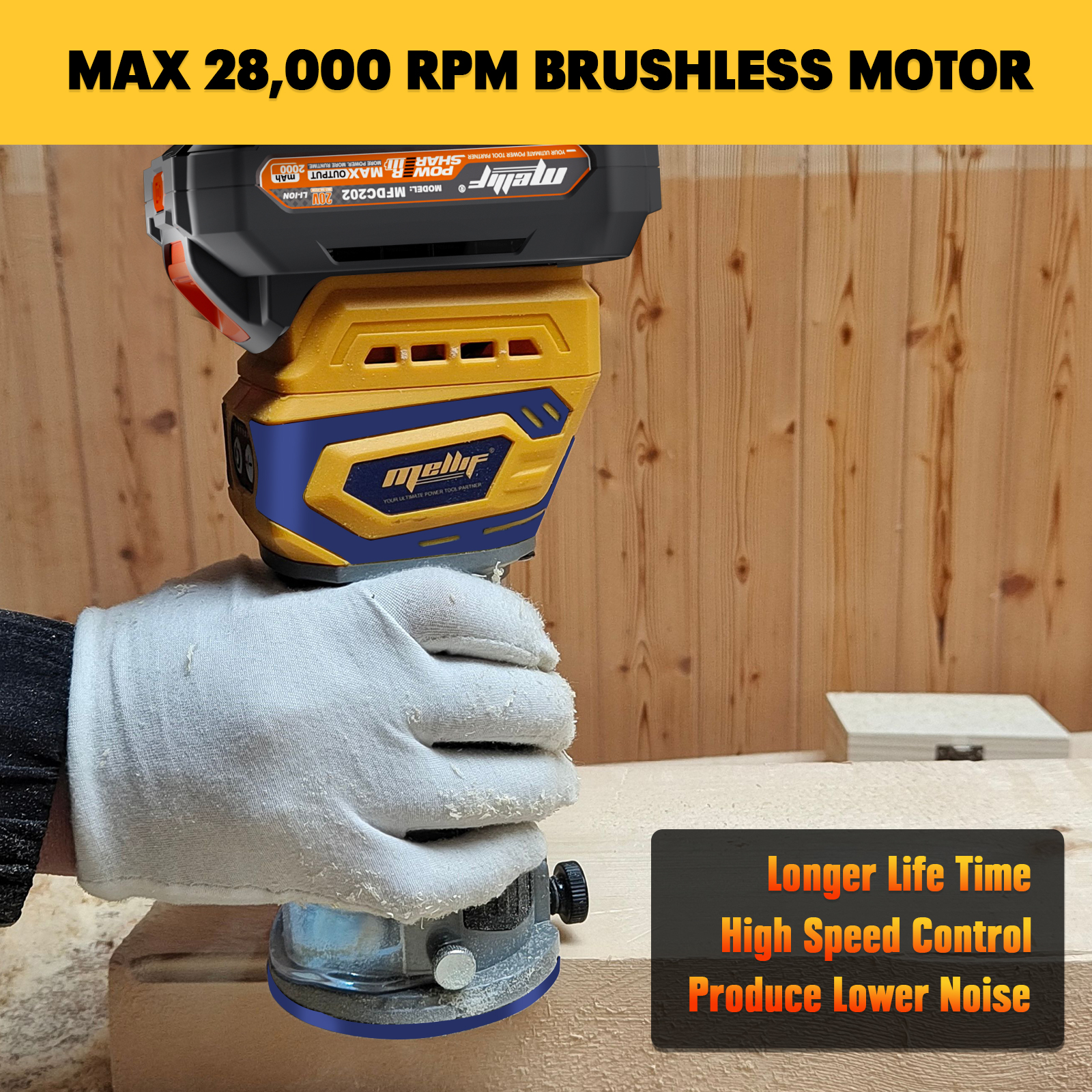 Cordless Power Router Woodworking - Palm Hand Routers, 5 Gear Speeds, Compatible With 3 Chuck Diameter 6 Mm, 6.35 Mm, 8 Mm (Incl. 2 Batteries