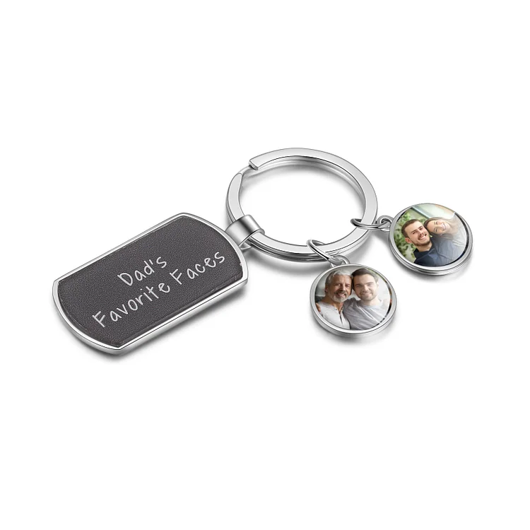 Personalized Photo Keychain with 2 Photos Message Dog Tag Keychain for Family