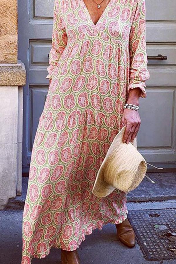 Vacation V-neck Printed Maxi Dress - Life is Beautiful for You - SheChoic