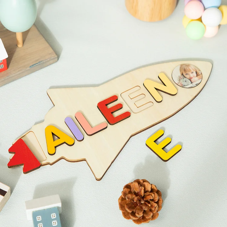 Personalized Wooden Name Rocket Puzzles with Photo Educational Gifts for Toddlers