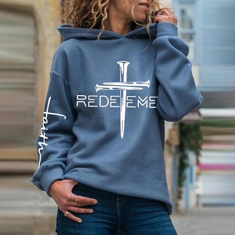 VChics Redeemed Faith Cross Print Hoodie