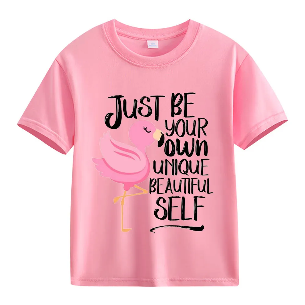 【2Y-13Y】Just Be Your Own Unique Beautiful Self Flamingo Graphic T-Shirt For Kids
