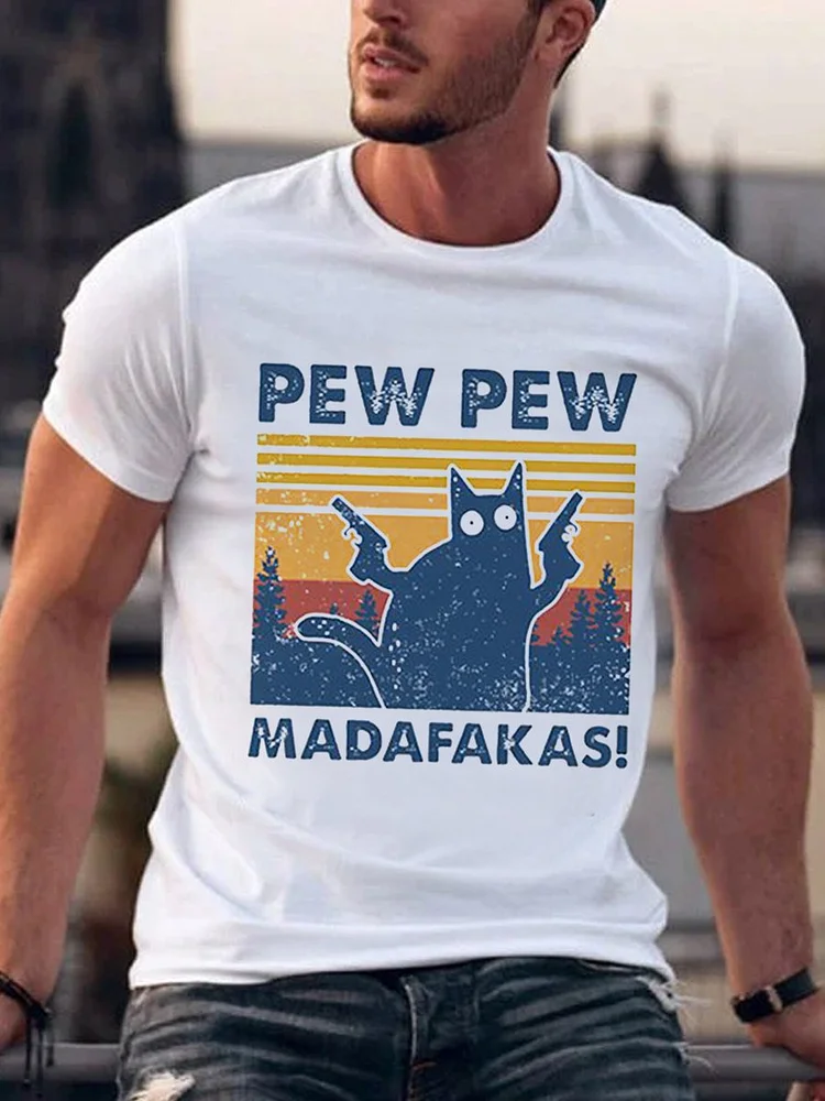 Bestdealfriday Pew Pew Cat Graphic Printed Tee