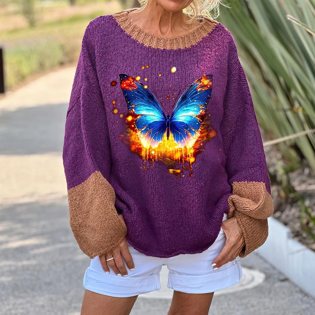 Flame Butterfly Printed Women's Loose Sweater