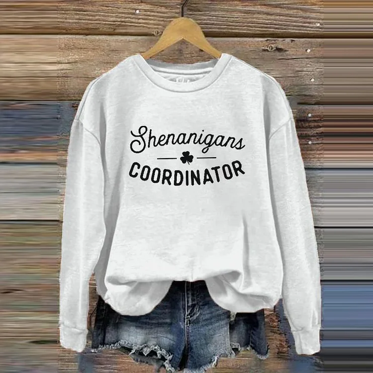 VChics Shenanigans Coordinator St. Patrick's Day Shamrock Slainte Print Crew Neck Sweatshirt