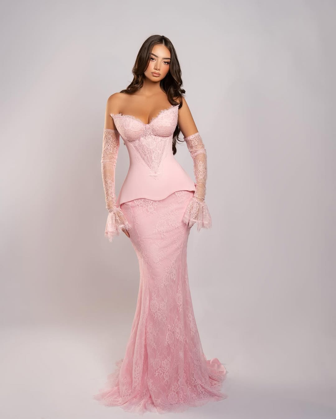 fitted lace wedding dress Hot Pink Satin Prom Dresses with Slit, Strapless Mermaid Dress with Bo –  Viniodress main image 1