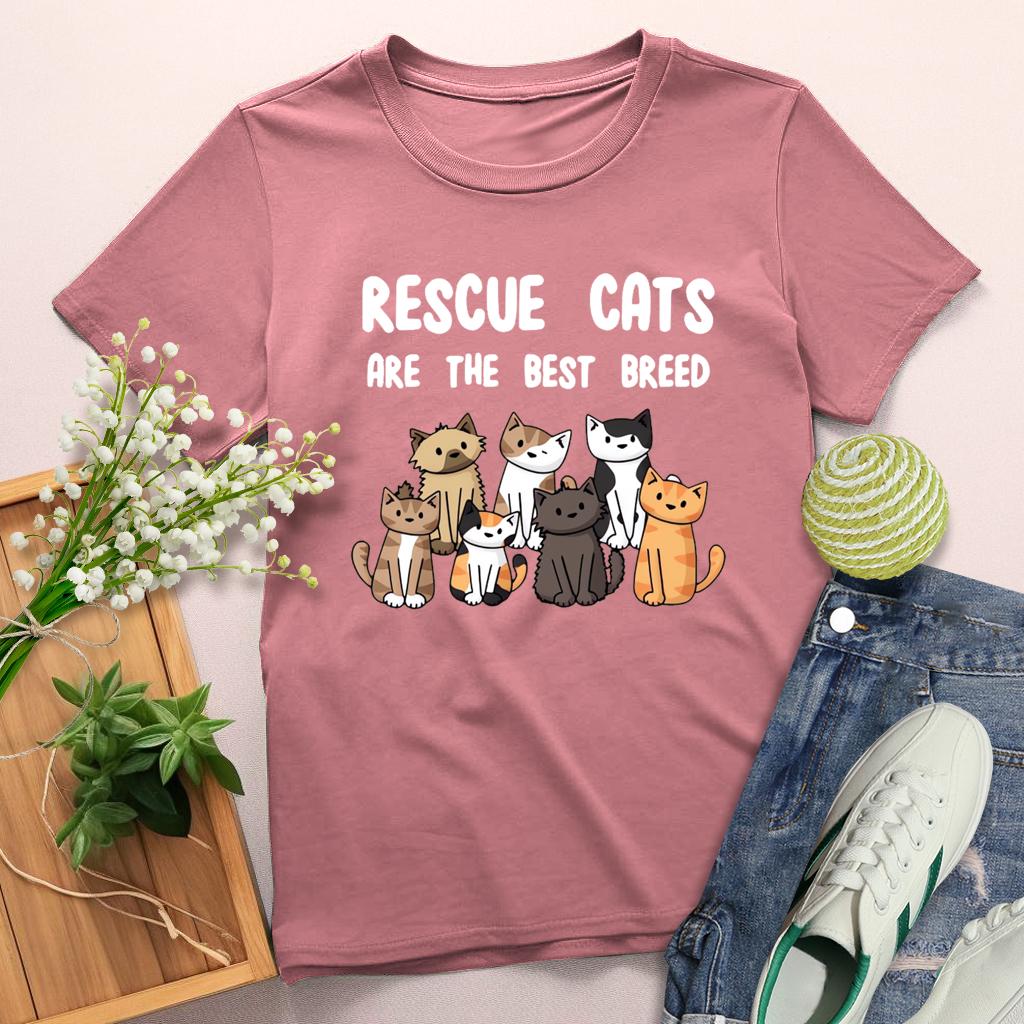 Rescue Cats are the best breed Round Neck T-shirt-0025218-Guru-buzz