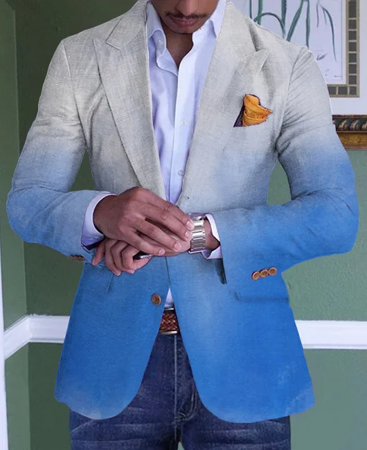 Business Casual Cuff Button Gradient Long Sleeve Blazer 