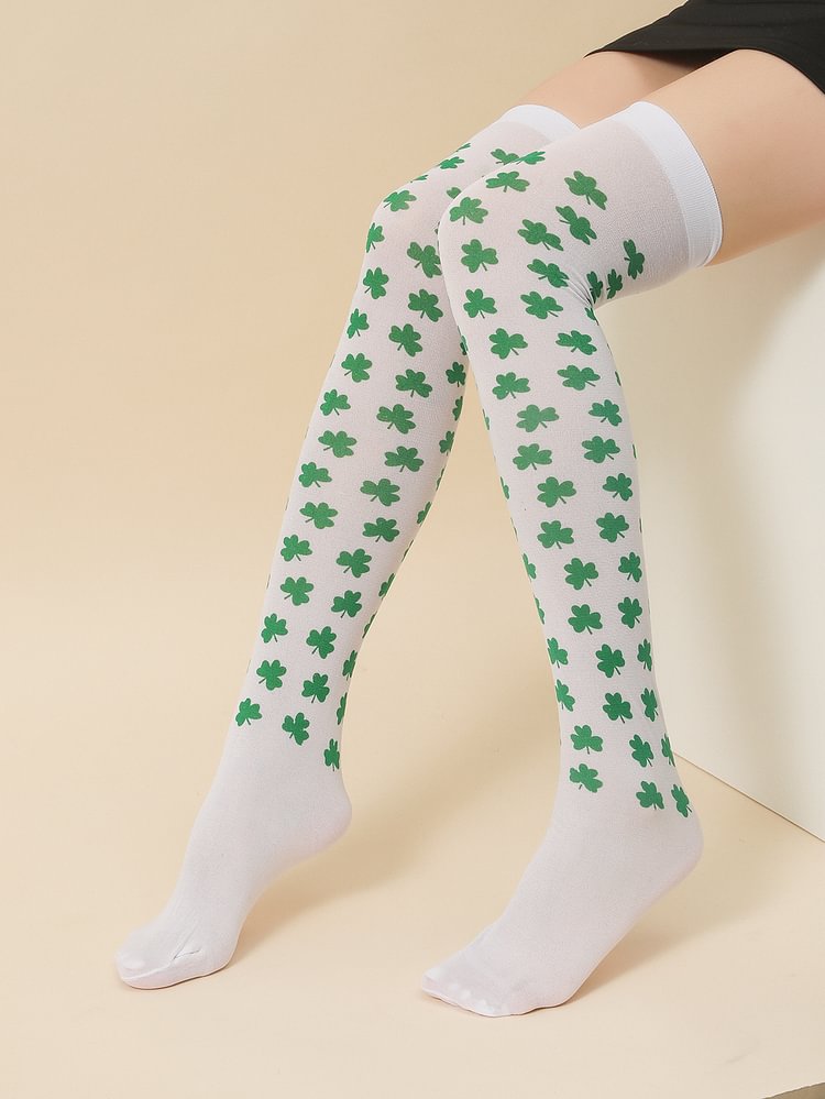 Comstylish St. Patrick's Day Shamrock Print Stockings