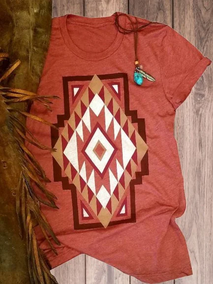 Bestdealfriday Vintage Short Sleeve Boho Geometric Printed Plus Size Casual Tops
