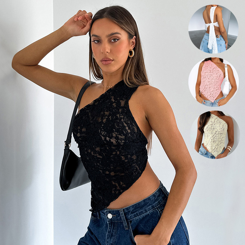 Combination Of Three-color Halter Neck Showing Chest Vest Fashion Contrast Color Sexy Waistless Small V-neck Suspenders Slim-fitting Vest