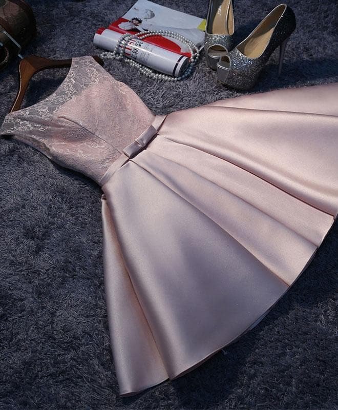 Cute Pink Lace Short Prom Dress