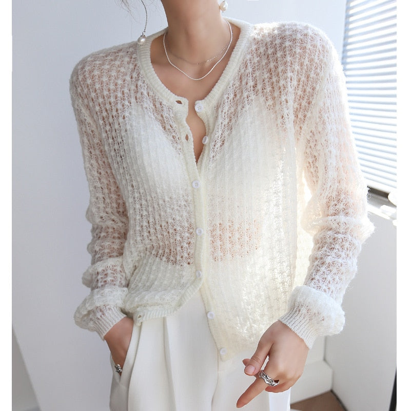 Hollow Knit See-Through Cardigan main image 1