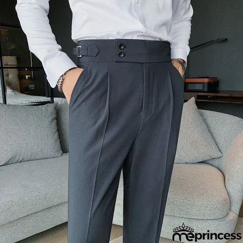 Men Fashion Casual Slim Fit Solid Color Business Suit Dress Pants