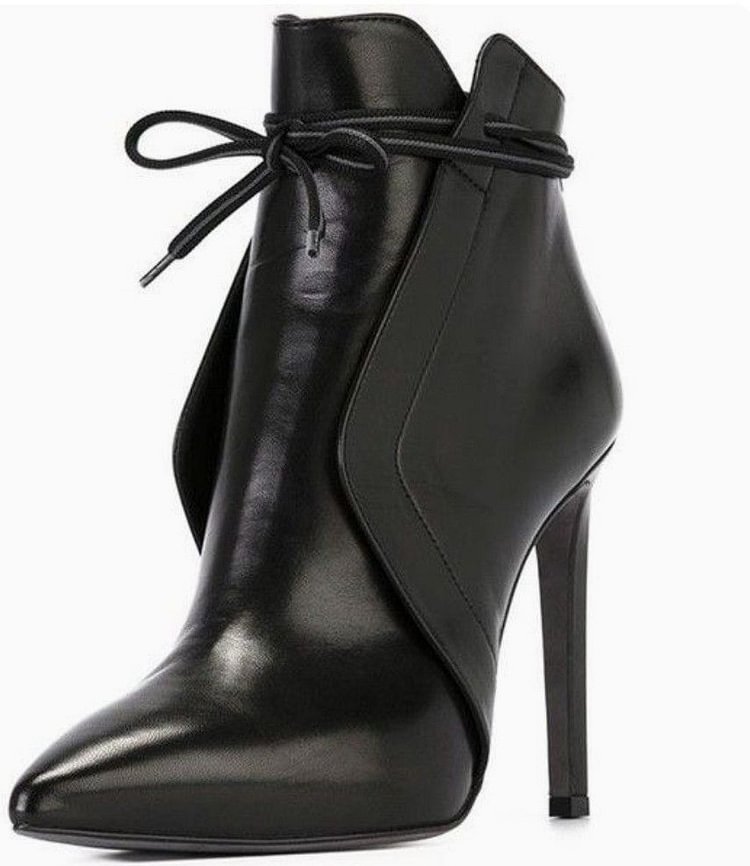 Black Vegan Leather Stiletto Boots Pointy Toe Ankle Booties for Work |FSJ Shoes