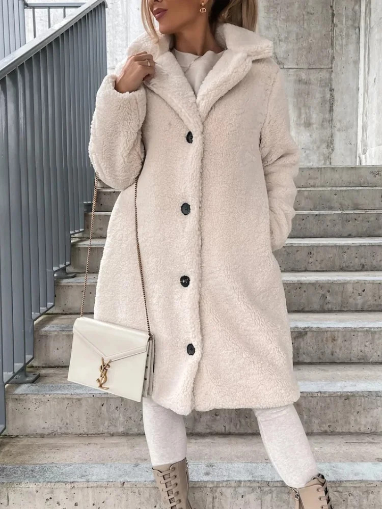 Fur Long Sleeve Lapel Plush Top Large Coat VangoghDress