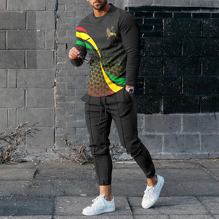 Broswear Reggae Gradient Glory Lion Art T-Shirt And Pants Co-Ord