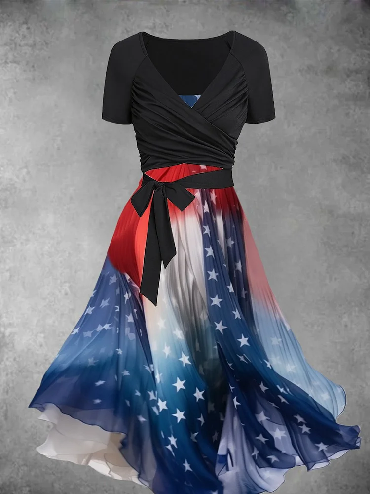 Women's American Flag Red White Blue Art Design Two Piece Dress