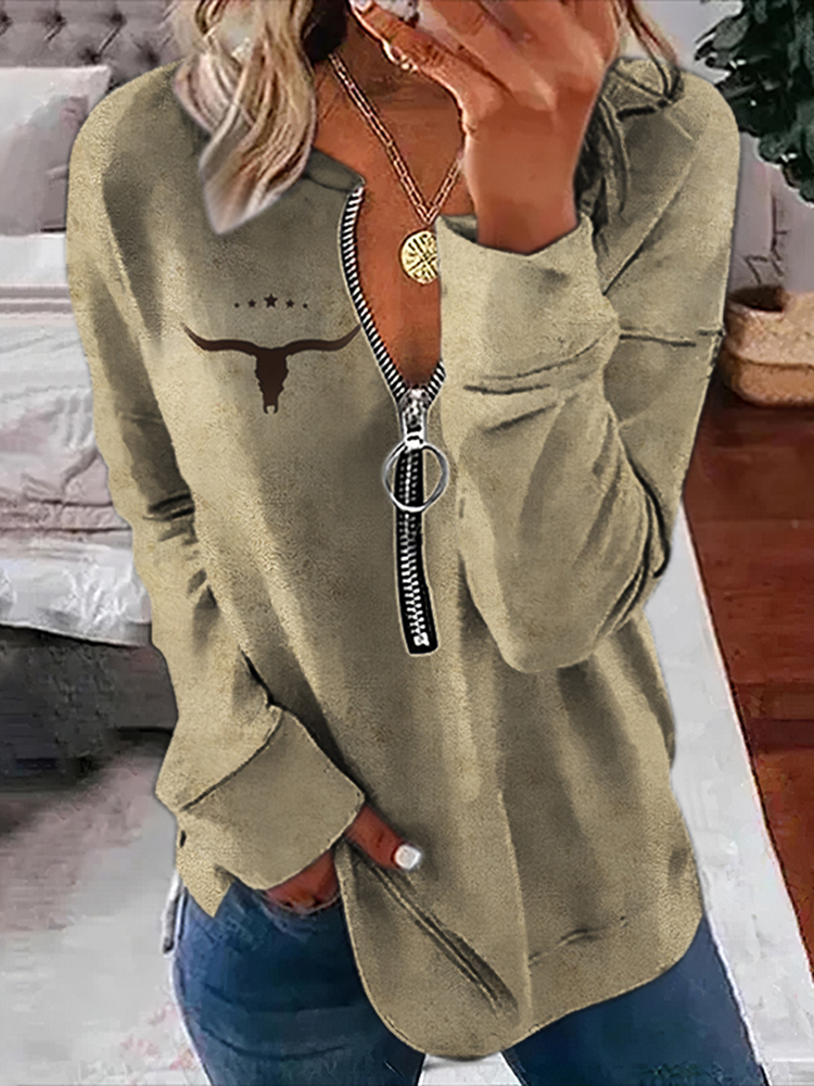 Ladies Vintage Western Print Long Sleeve Sweatshirt main image 1