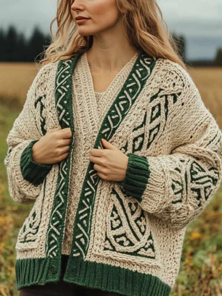 Women's Retro Irish Celtic Knot Cozy Knit Cardigan