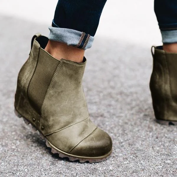 Women Slip On Wedge Boots