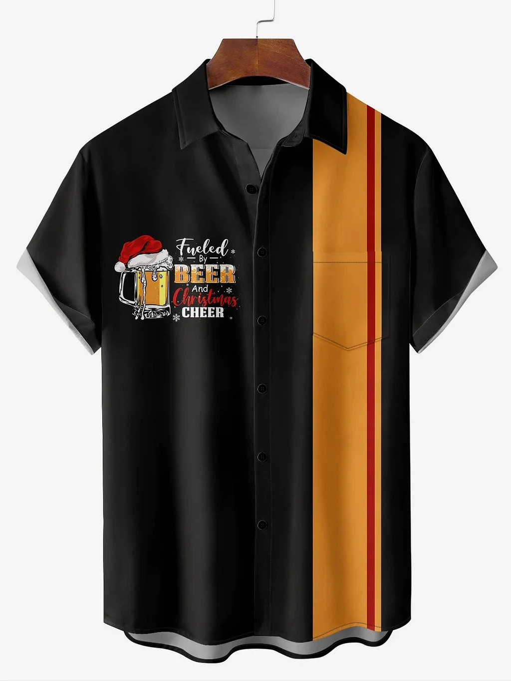 Men's Comfort Beer Stripe Print Shirt PLUSCLOTHESMAN