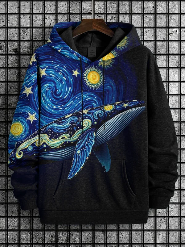 Men's Whales And Starry Sky Print Casual Hoodie