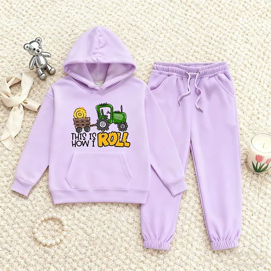 【2Y-13Y】Festive Fleece-Lined Hoodie And Jogger Set This Is How I Roll Design For Kids