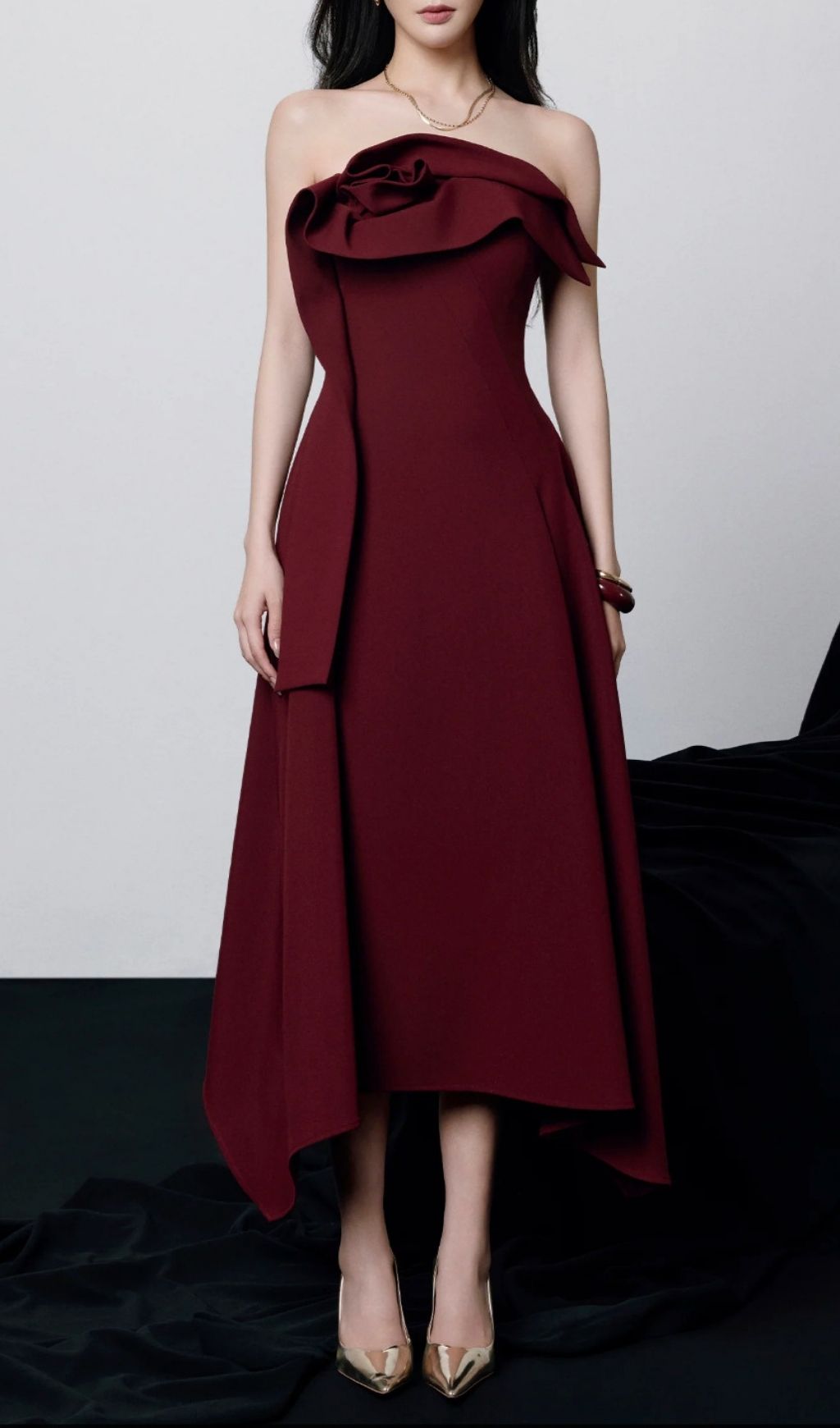 Fashionslee Women Kesia Red Strapless Midi Dress | | Wedding Guest & Date  Night