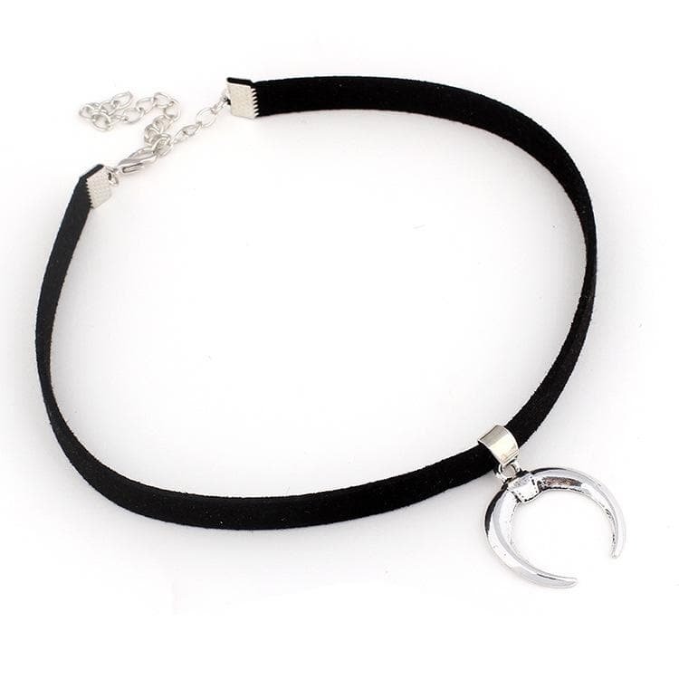 Gothic Silvery Moon Black Choker SP14212