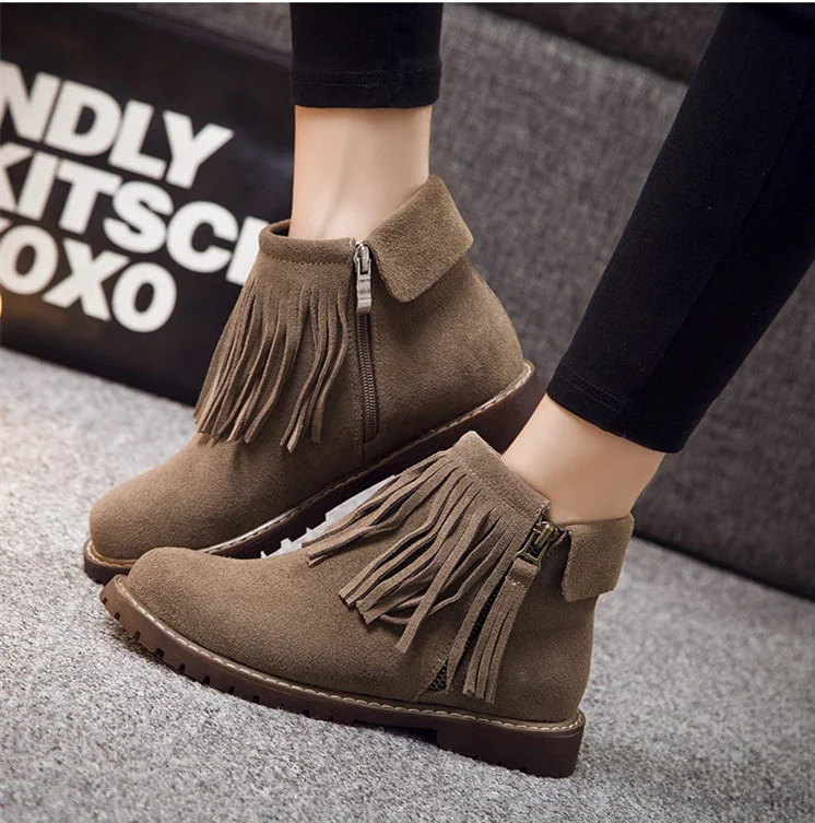 Vintage Brown Fringe Suede Ankle Boots Vdcoo