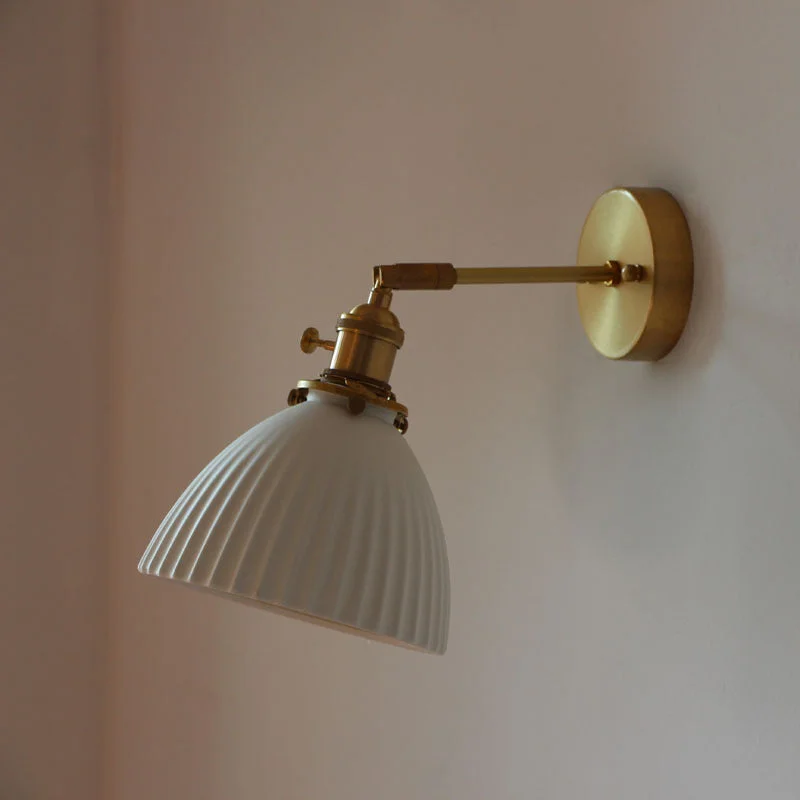 Retro Brass Bedroom Bedside Ceramic Wall Lamp