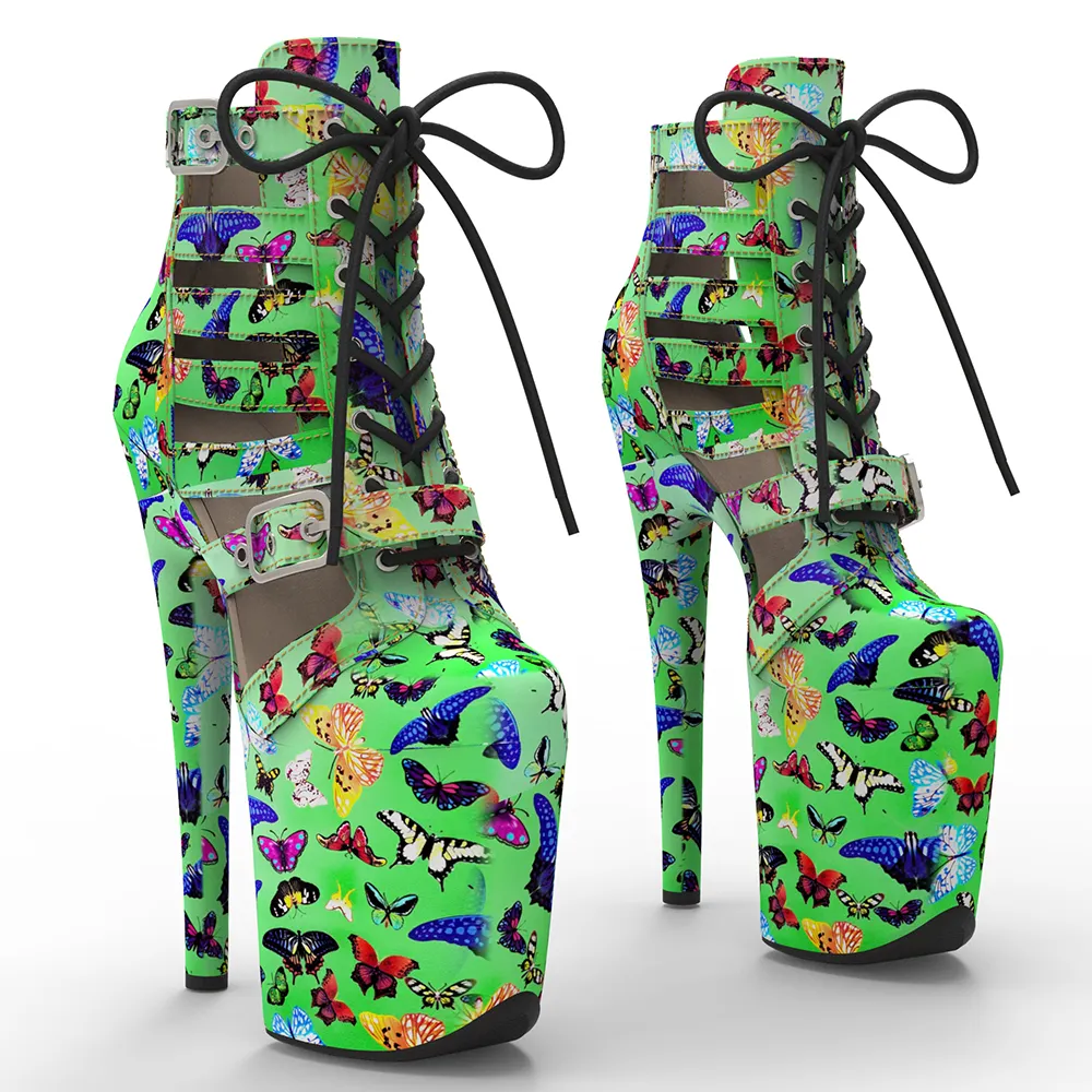VCshoes 20CM/8inches Shiny Patent PU Butterfly Pattern Upper Fashion Trend Platform Pole Dance Boot