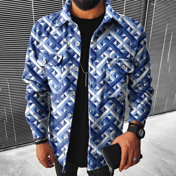 Blue fashion casual geometric print jacket