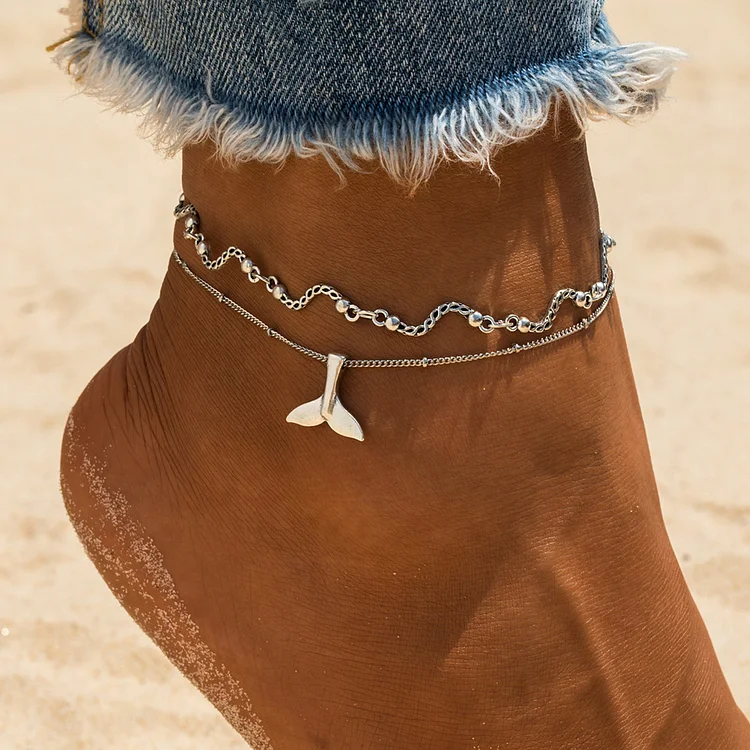 Bohemian Multiple Layers Mermaid Tail Curved Wave Beads Anklets